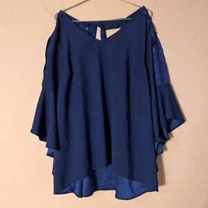 Lane Bryant Plus Navy Big Bell Sleeve V-Neck Blouse